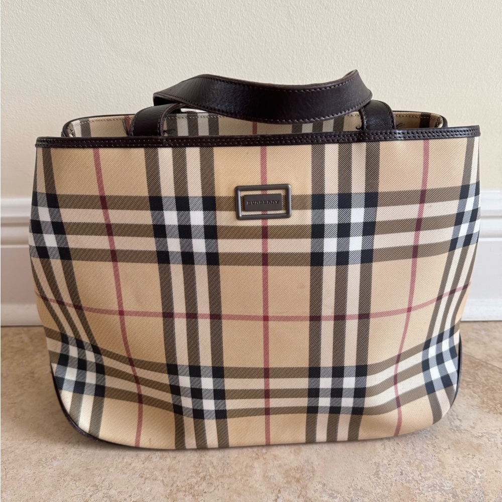 Burberry Tan and Black Plaid Shoulder Bag